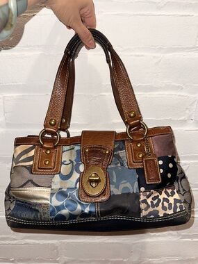 Vintage Coach Blue Denim Patchwork Purse